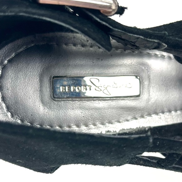 Report Signature Black Suede Caged Peep Toe Platform Heels - Picture 6 of 7